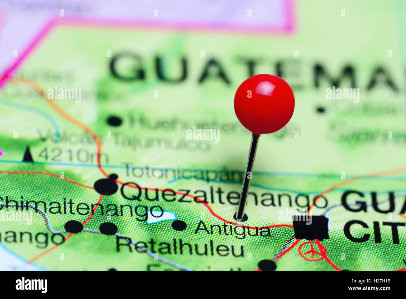 Antigua Pinned On A Map Of Guatemala H27H1B 