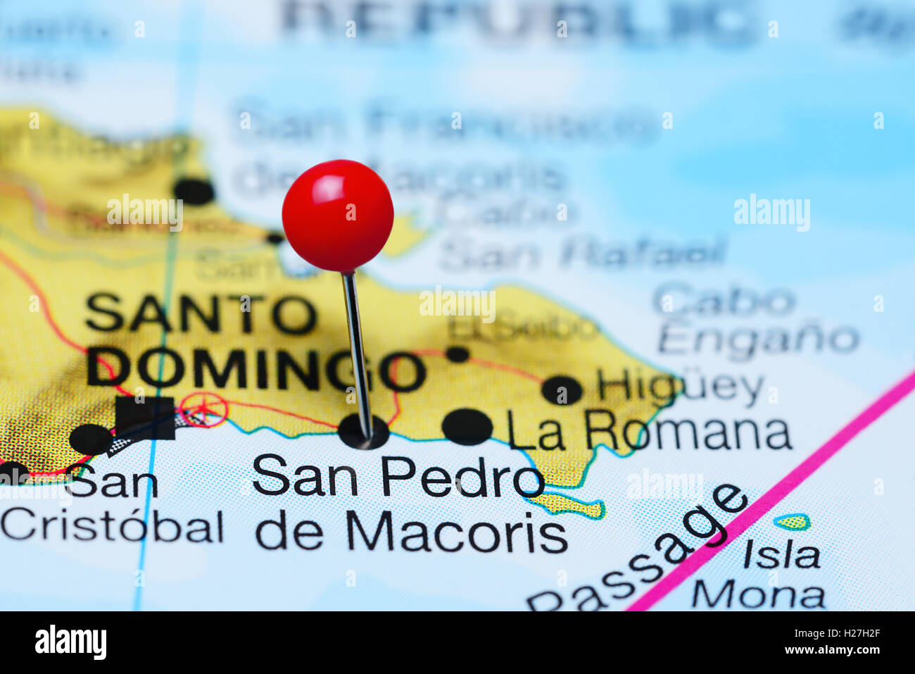 San Pedro Dominican Republic Map San Pedro De Macoris Pinned On A Map Of Dominican Republic Stock Photo -  Alamy