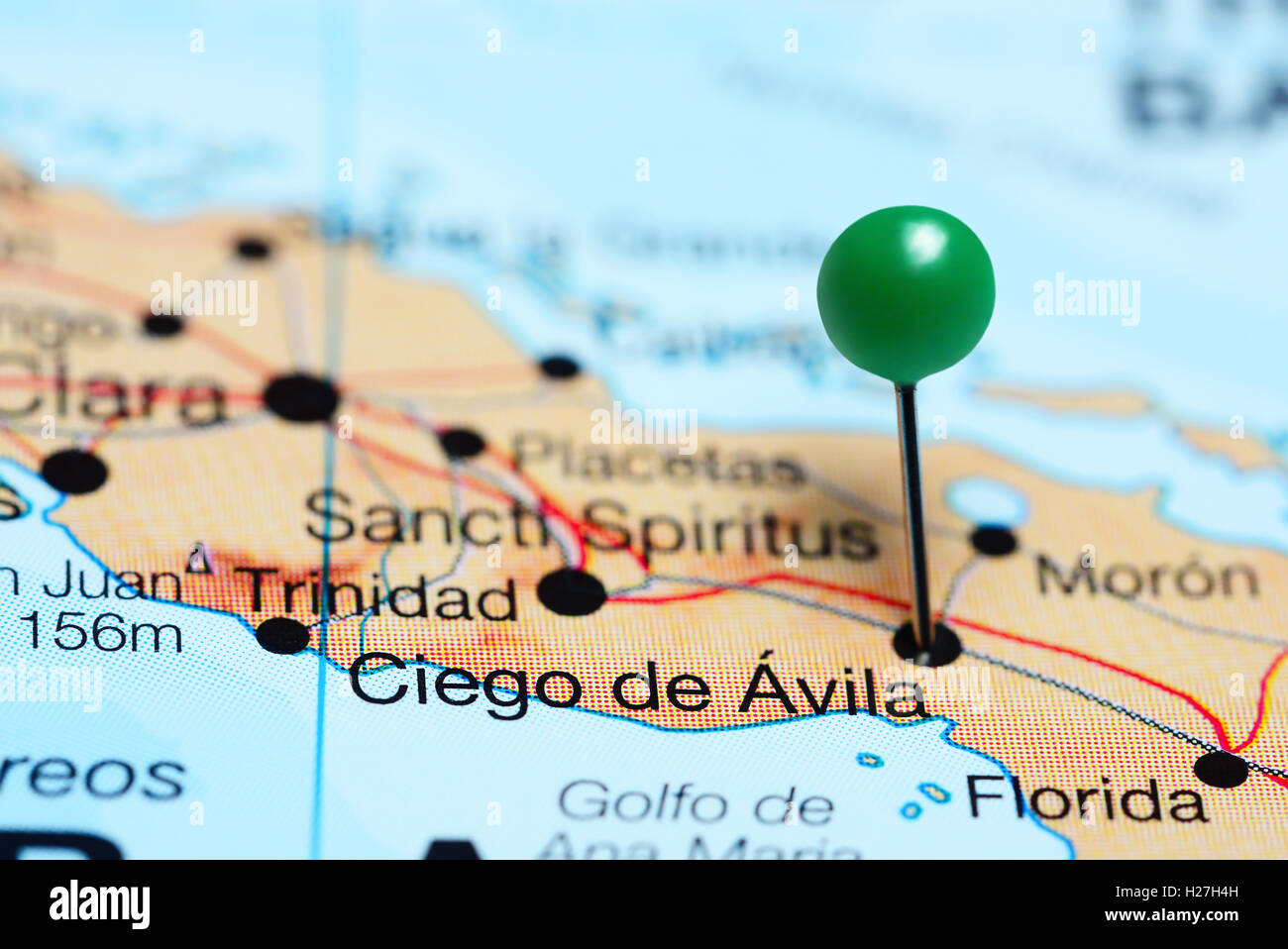 Ciego de Avila pinned on a map of Cuba Stock Photo