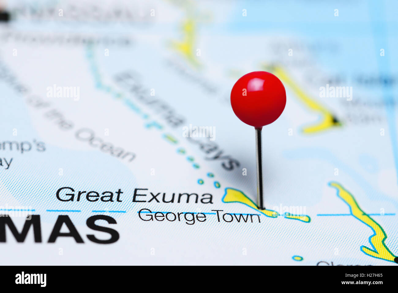 George Town pinned on a map of Bahamas Stock Photo