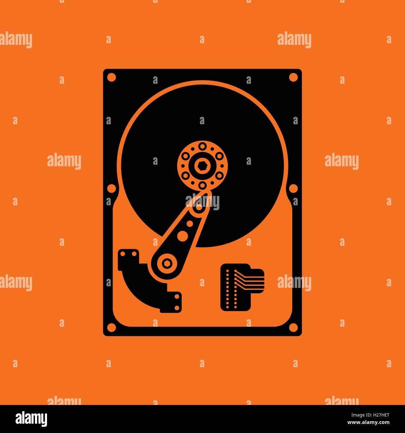 HDD icon. Orange background with black. Vector illustration. Stock Vector