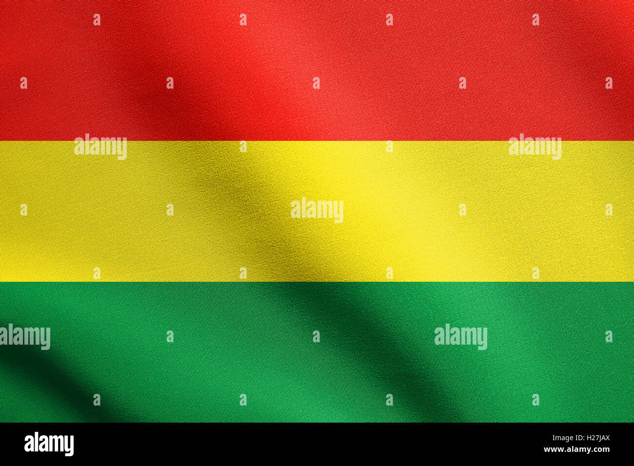 Bolivian national official flag. Patriotic symbol, banner, element, background. Flag of Bolivia waving in the wind, textured Stock Photo