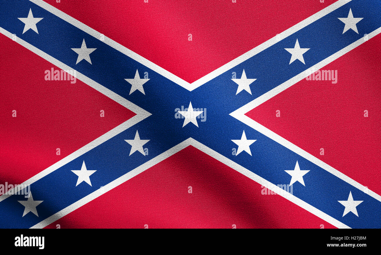 National flag of the Confederate States of America. Known as Confederate Battle, Rebel, Southern Cross, Dixie flag. Textured Stock Photo