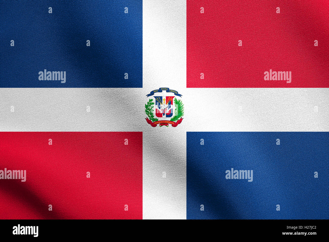 Dominican Republic national official flag. Patriotic symbol, banner, element, background. Flag of Dominican Republic waving Stock Photo