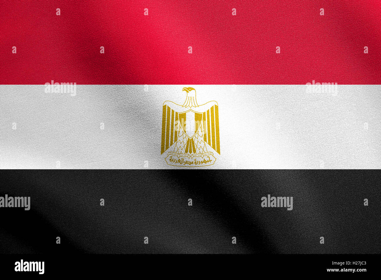 Egyptian national official flag. Arab Republic of Egypt patriotic symbol, banner, element, background. Flag of Egypt waving Stock Photo