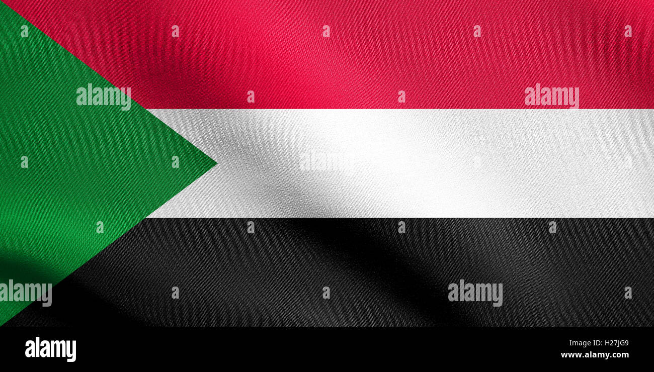Sudanese national official flag. African patriotic symbol, banner, element, background. Flag of Sudan waving in the wind Stock Photo