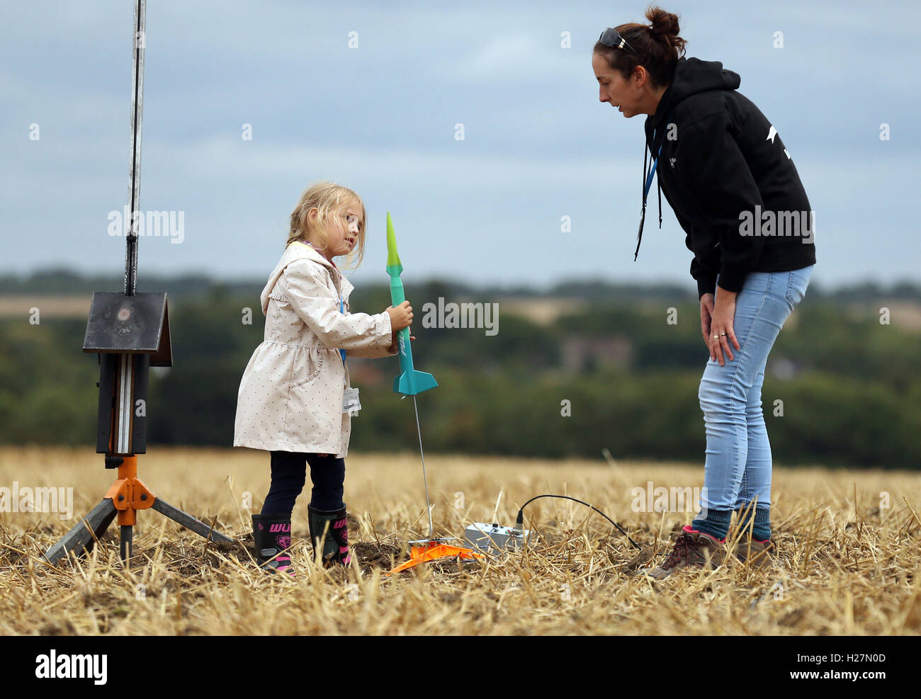 Rosemary KirbyAyres, 4, prepares her rocket on the launch pad
