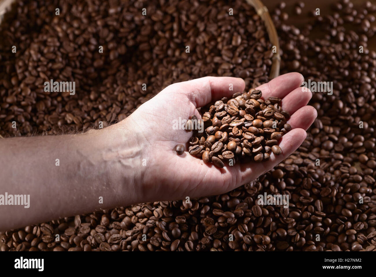 roasted coffee beans , focus on a center Stock Photo Alamy