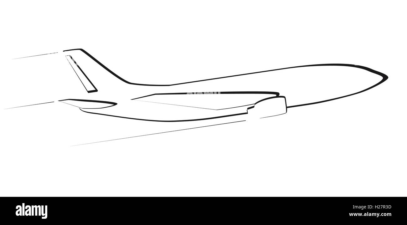 The contour of the modern jet aircraft. Side view. In flight. Stock Vector