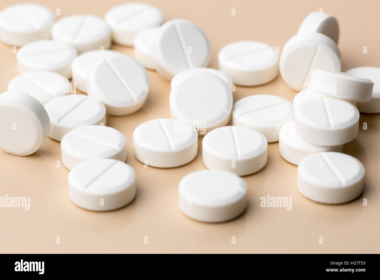 Round white pills Stock Photo