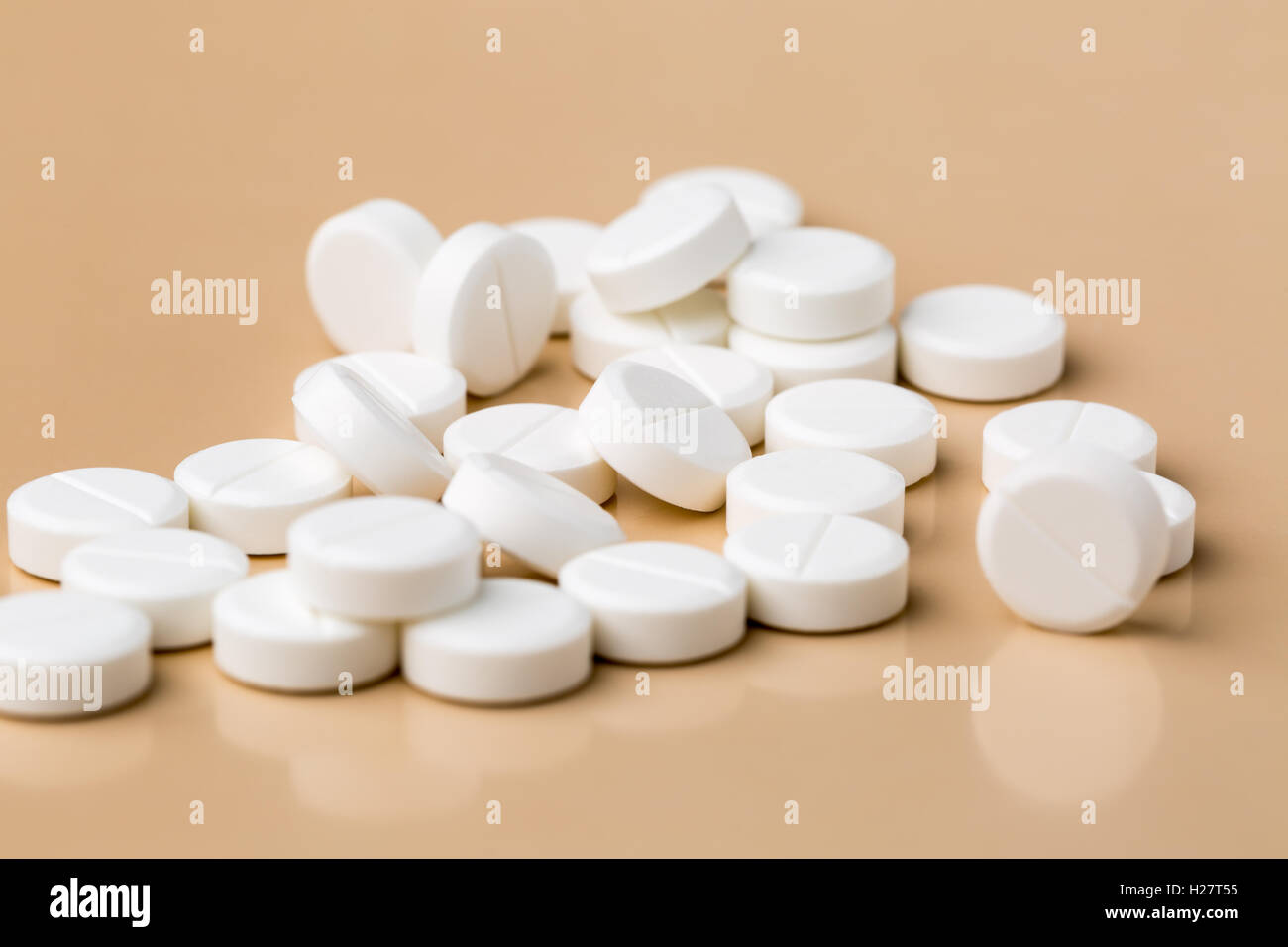 Round white pills Stock Photo