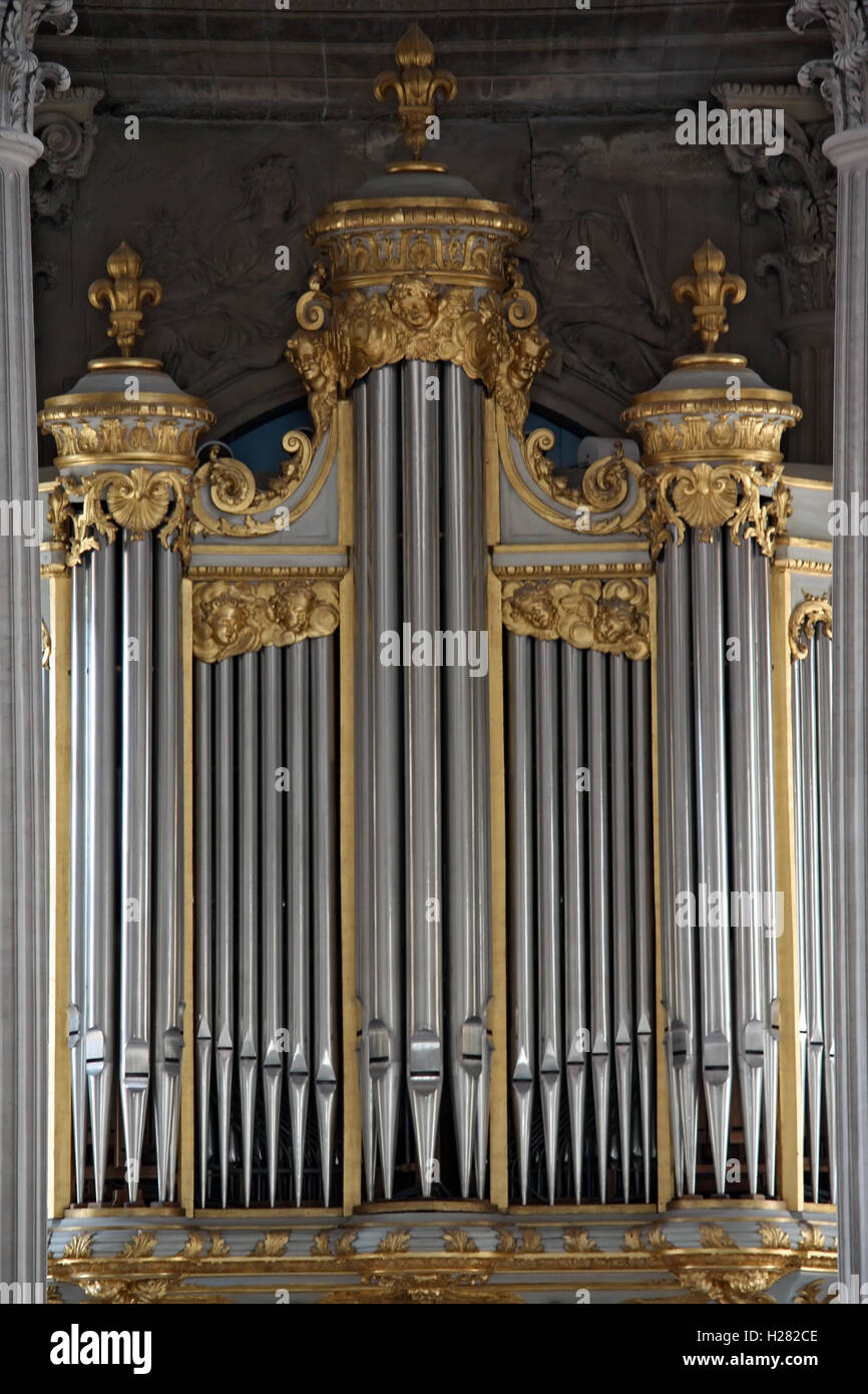 Decorated church organs. Baroque style organs. Stock Photo