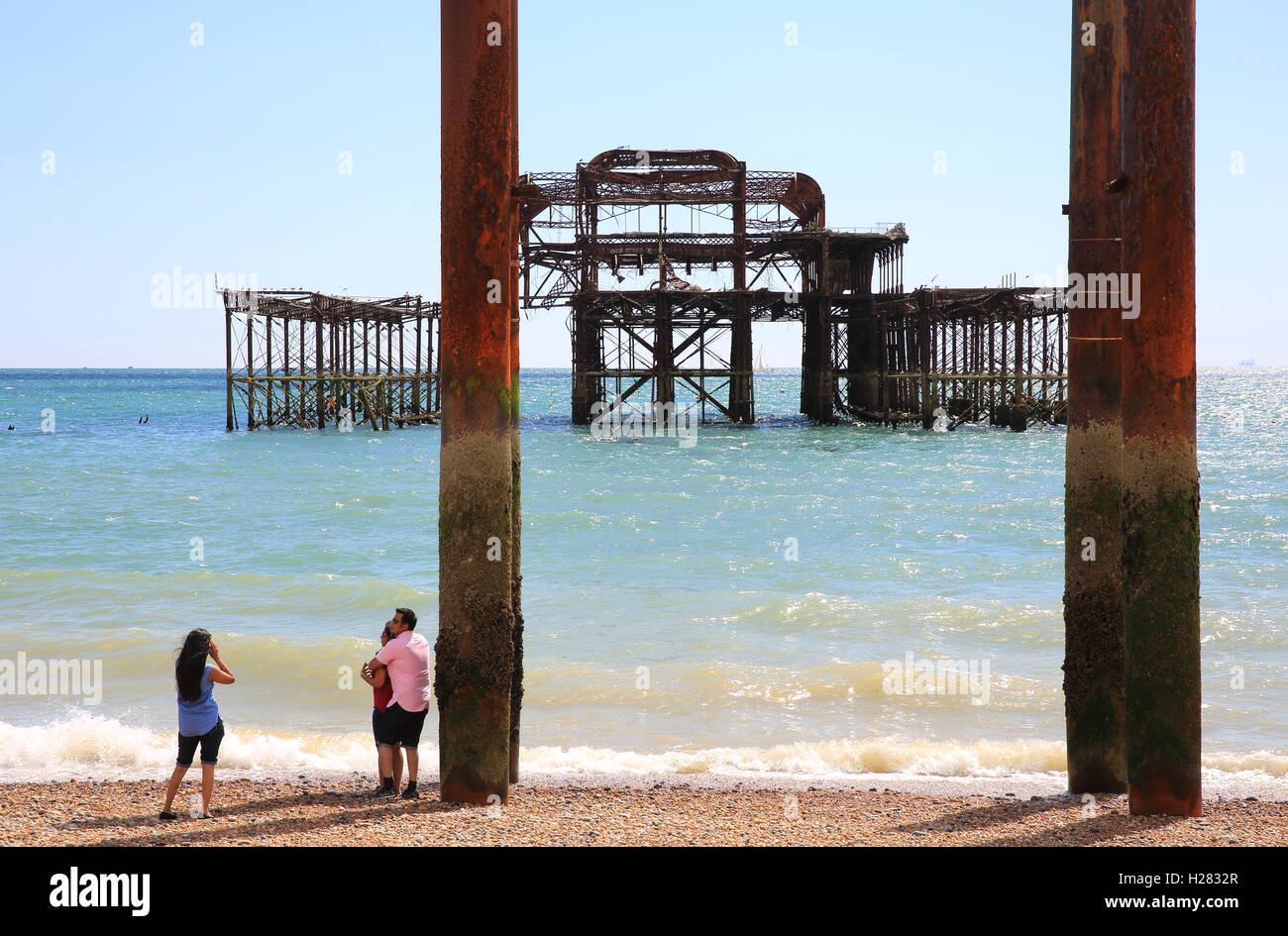 The skeletal remains of the Pavilion and supports of Brighton West Pier, in East Sussex, England, UK Stock Photo