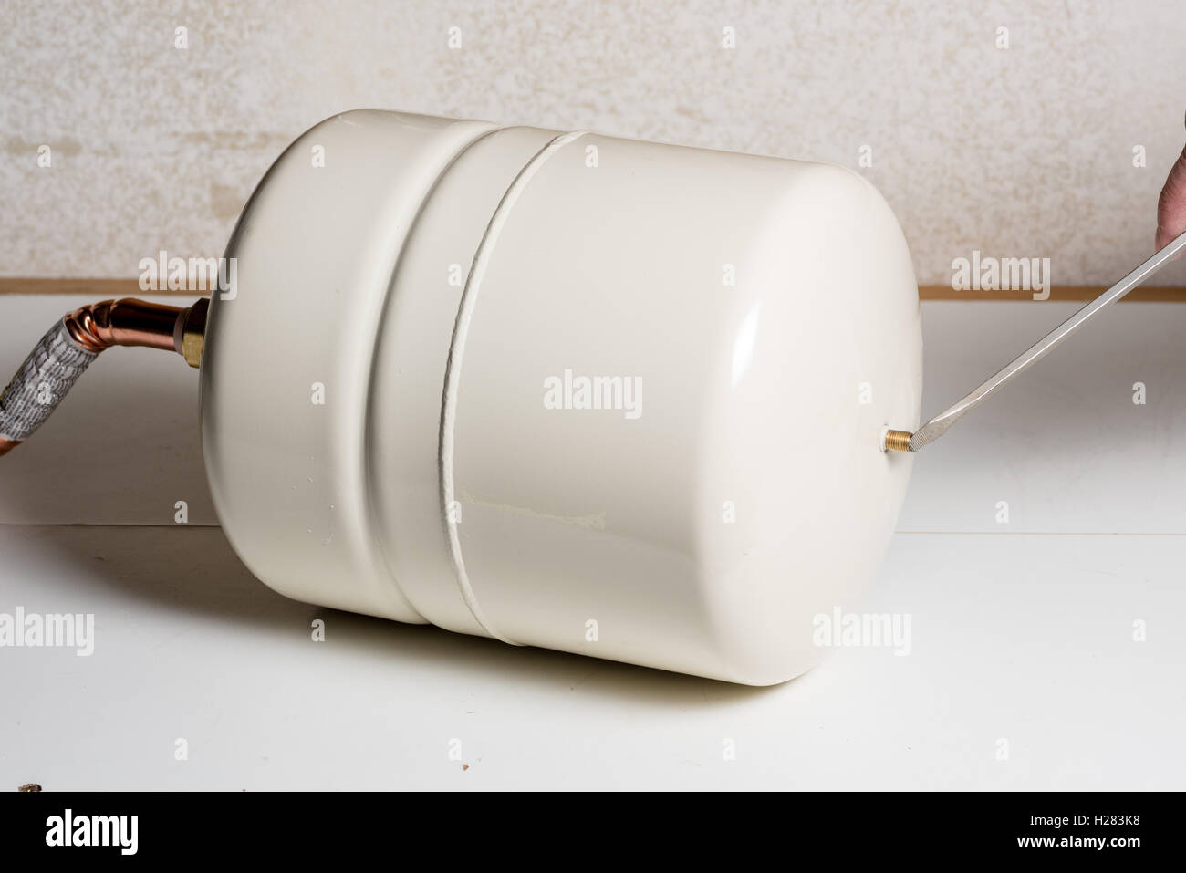 Compression tank from a hot water heater release valve Stock Photo Alamy