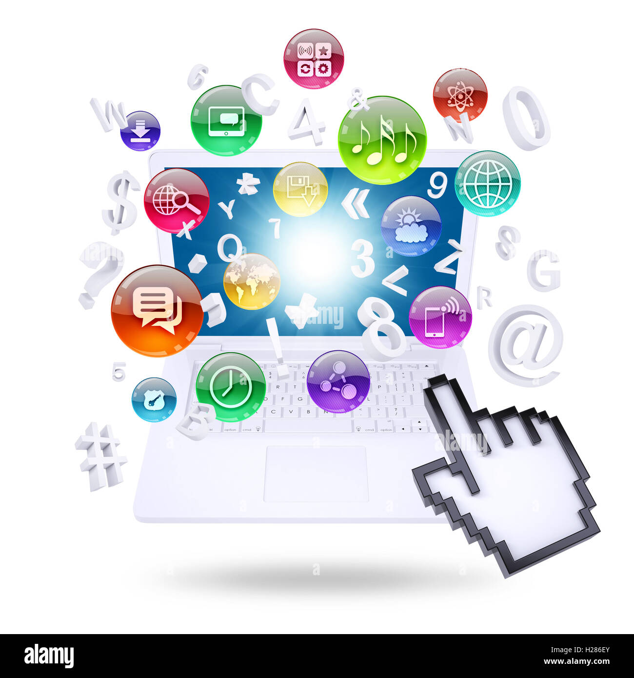 Laptop and application icons Stock Photo - Alamy