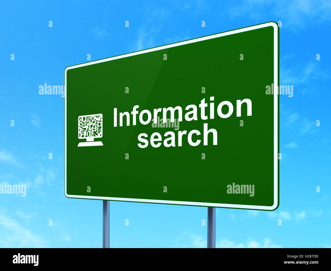 Search Computer Sign Data concept: Information Search and Computer Pc on road sign ...