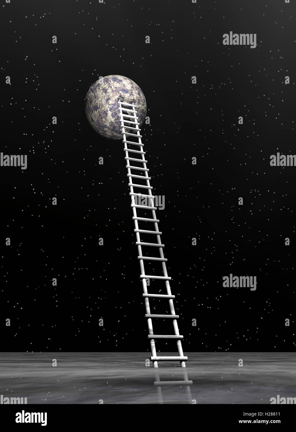 Ladder to the moon 3D render Stock Photo Alamy