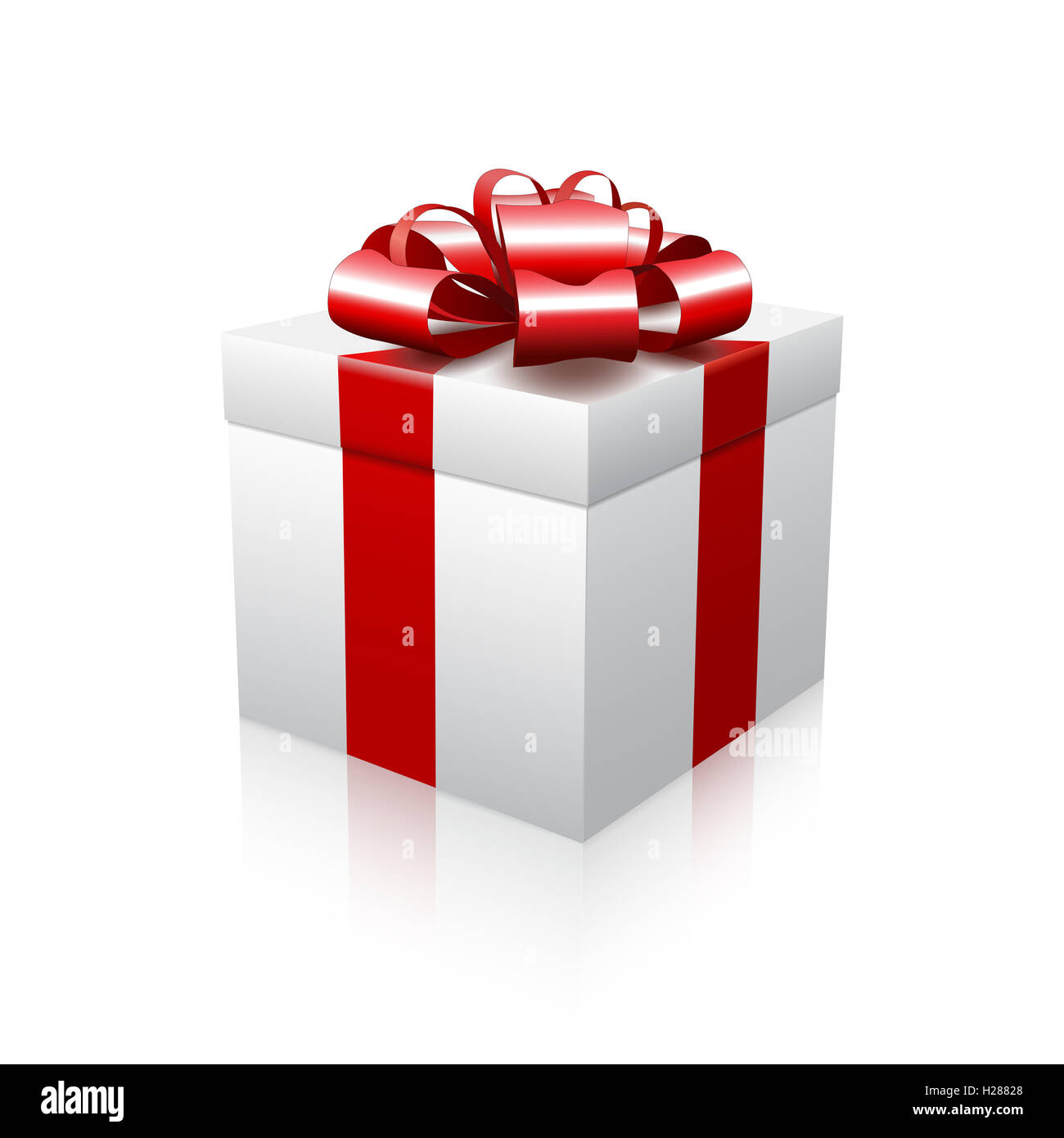 3d gift box white with red ribbon Cut Out Stock Images & Pictures - Alamy