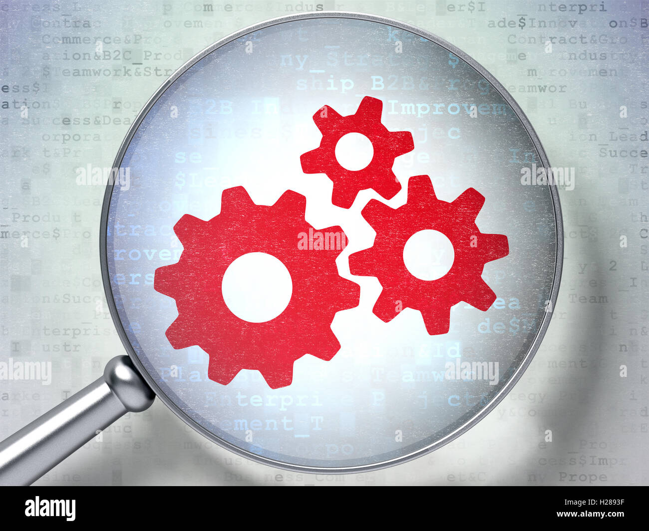 Marketing concept: Gears with optical glass on digital background Stock ...
