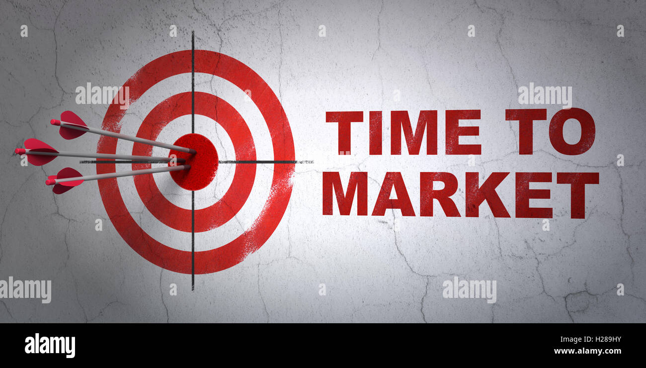 Time concept: target and Time to Market on wall background Stock Photo ...