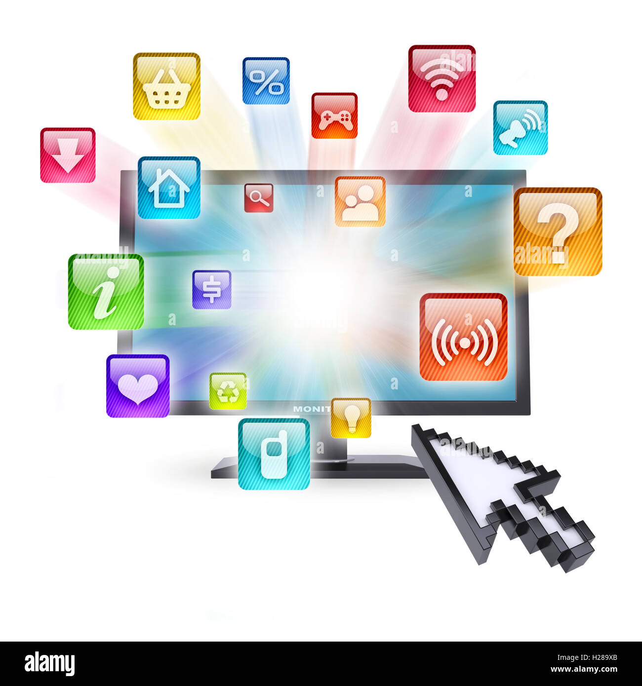 Monitor and application icons Stock Photo - Alamy