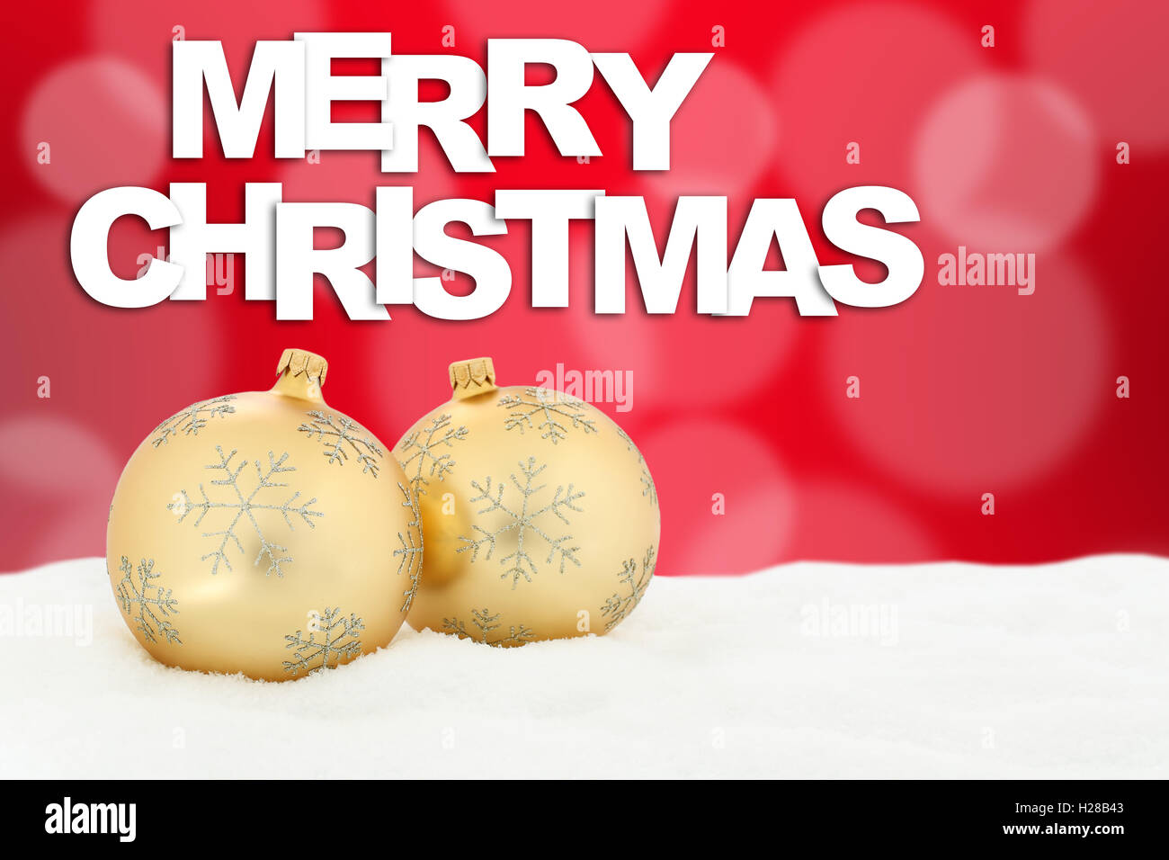 Merry Christmas card golden balls decoration deco Stock Photo