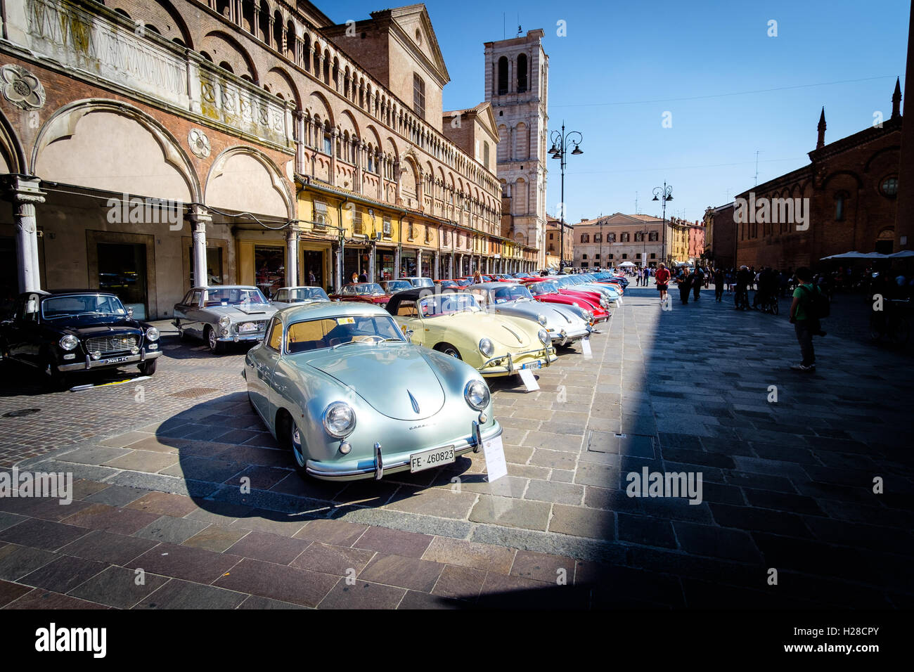 Ferrara, Italy -September 24, 2016. Exhibition of historical vehicles in the square of the city of Ferrara, Italy Stock Photo