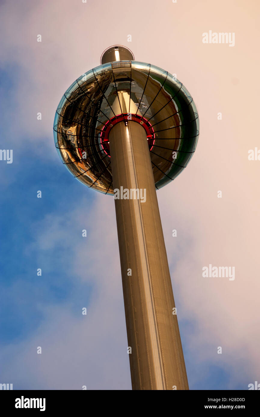 The i360, the world's tallest moving observation tower which rises above Brighton seafront giving vertiginous 360 degree views. Stock Photo