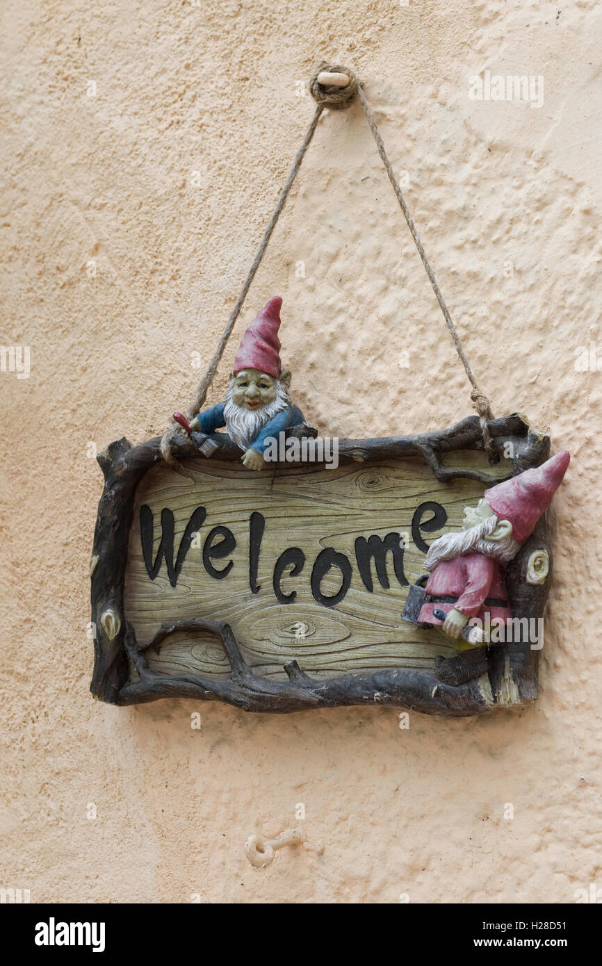 welcome to the Gnome forest sign Stock Photo