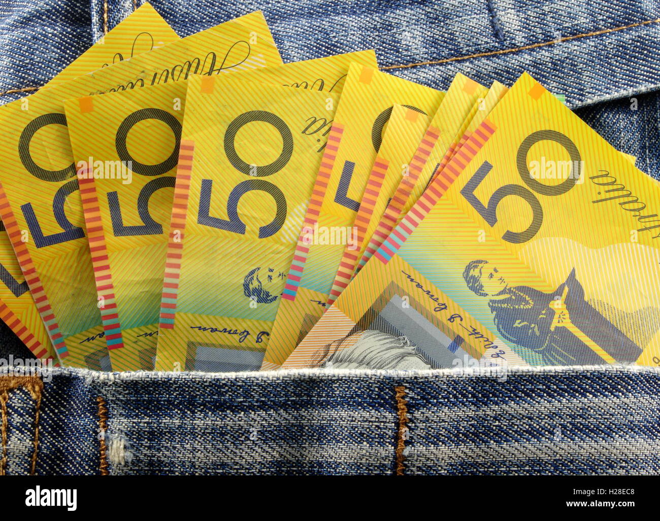 australian money in jeans pocket Stock Photo - Alamy