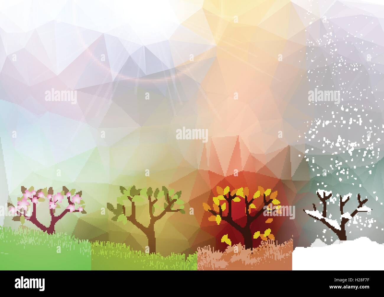 Four Seasons Spring, Summer, Autumn, Winter Banners with Abstract Trees Stock Vector