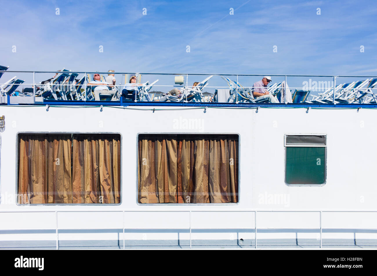 Passengers on a cruise ship Coblenz Mosel Rhineland Palatinate Germany Stock Photo