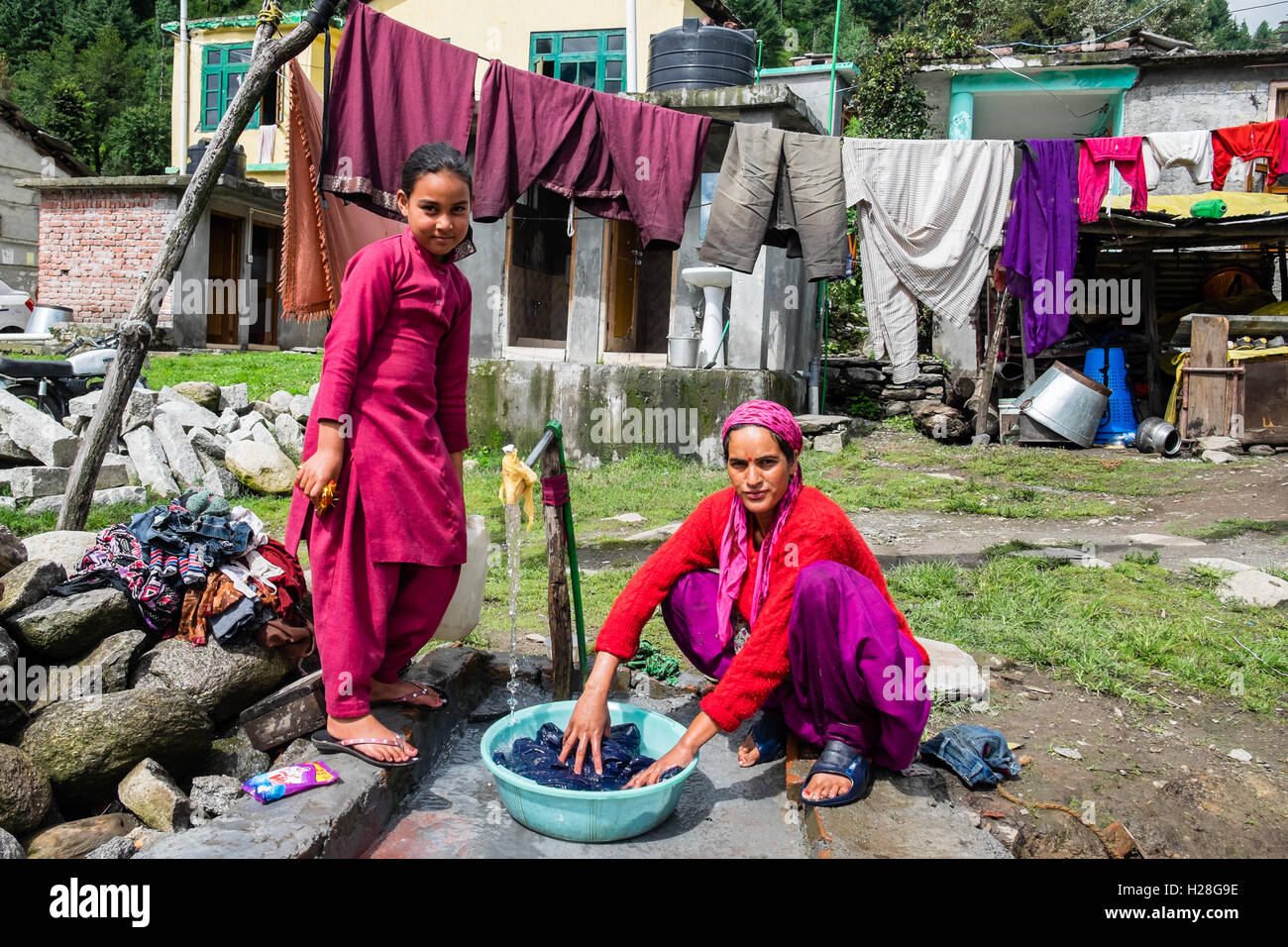 Ladies washing clothes in a Village near Manali, Himachal Pradesh