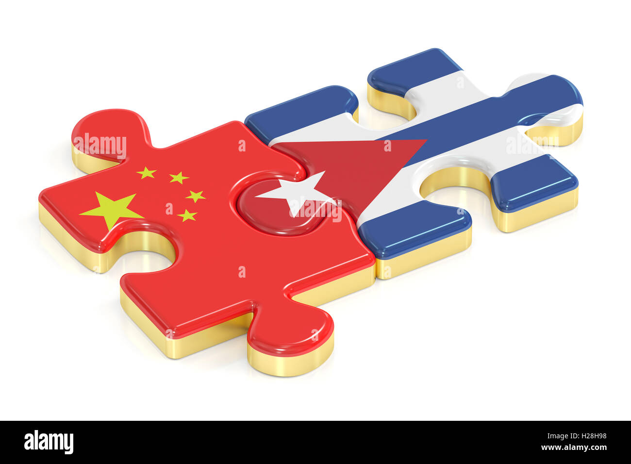 China and Cuba puzzles from flags, 3D rendering Stock Photo
