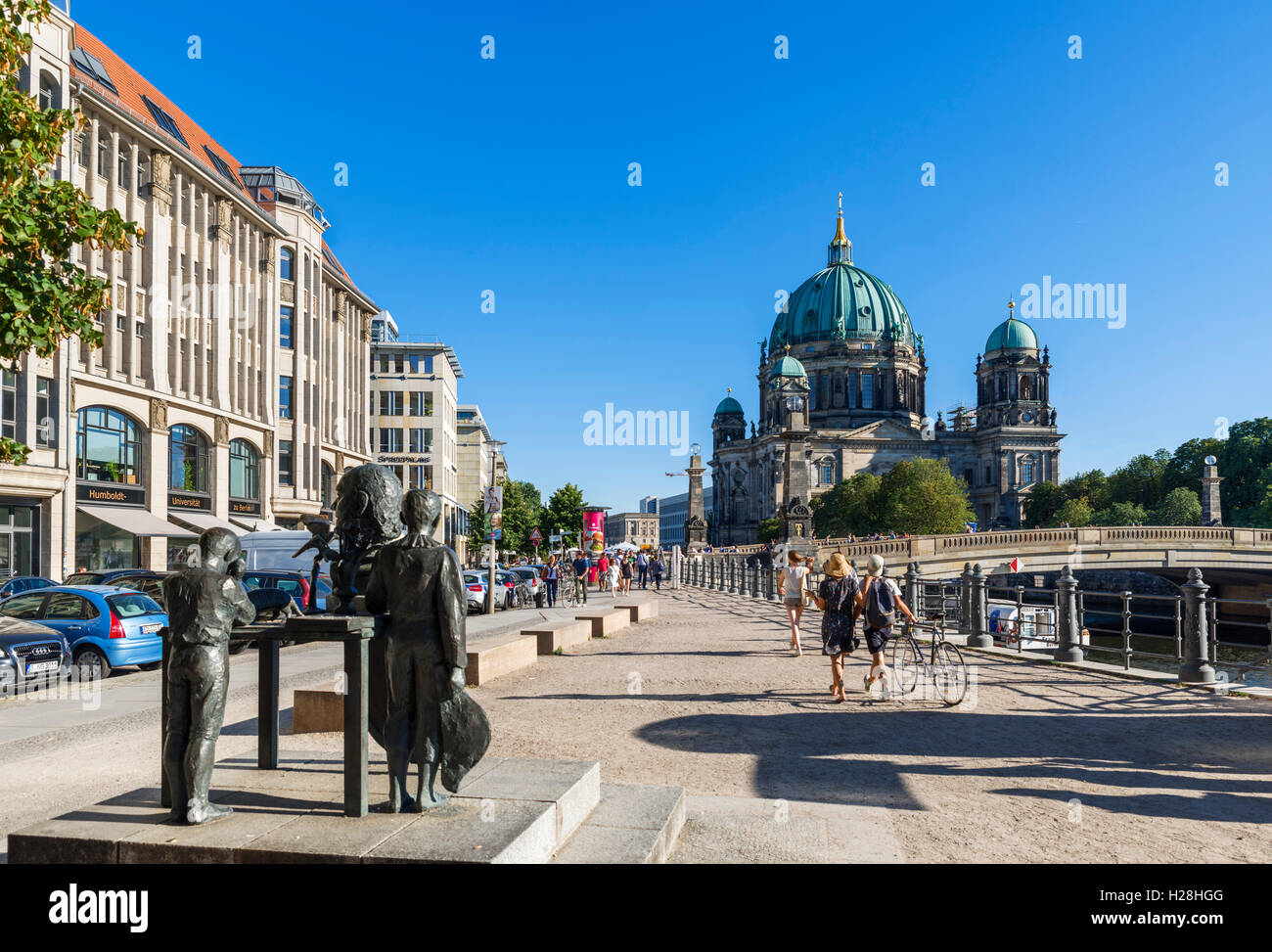 Berlin, Germany. View towards Spree river and Berliner Dom (Berlin Cathedral) on Museum Island (Museuminsel) from Burgstrasse. Stock Photo