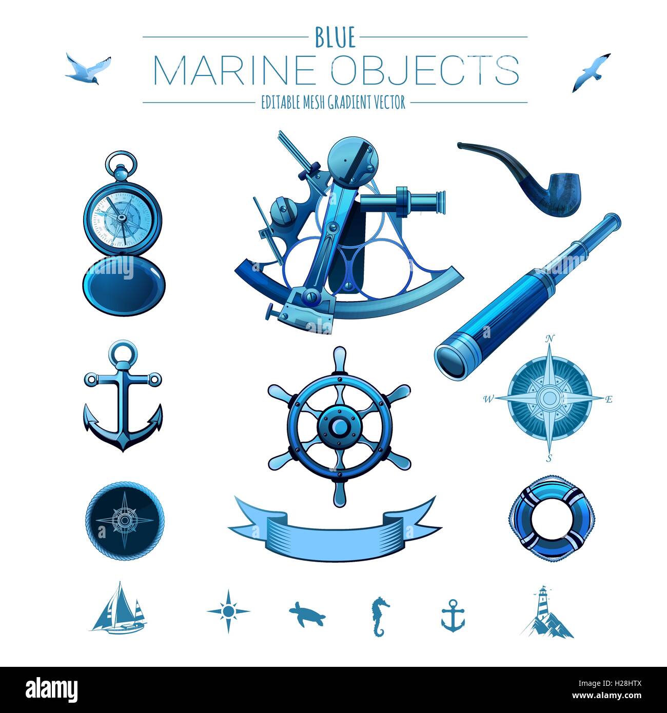 Blue marine objects Stock Vector