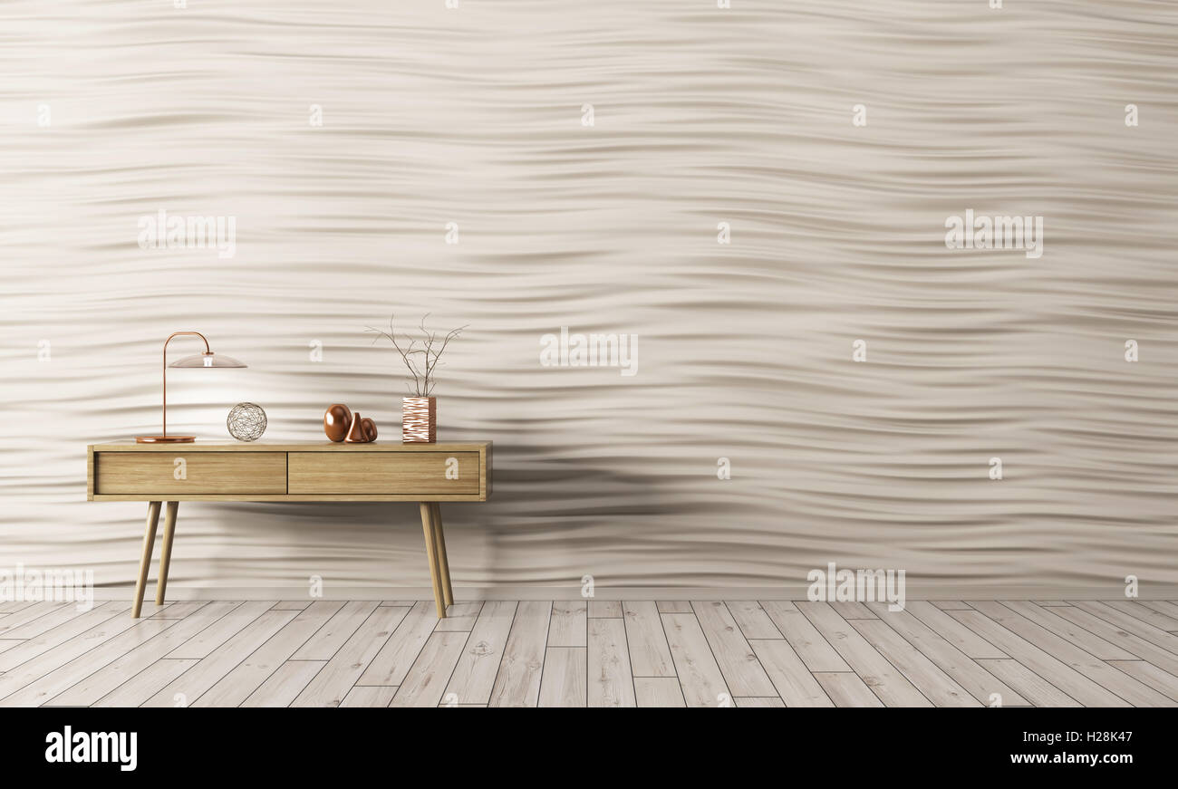 Interior background of living room with wooden side table 3d render ...