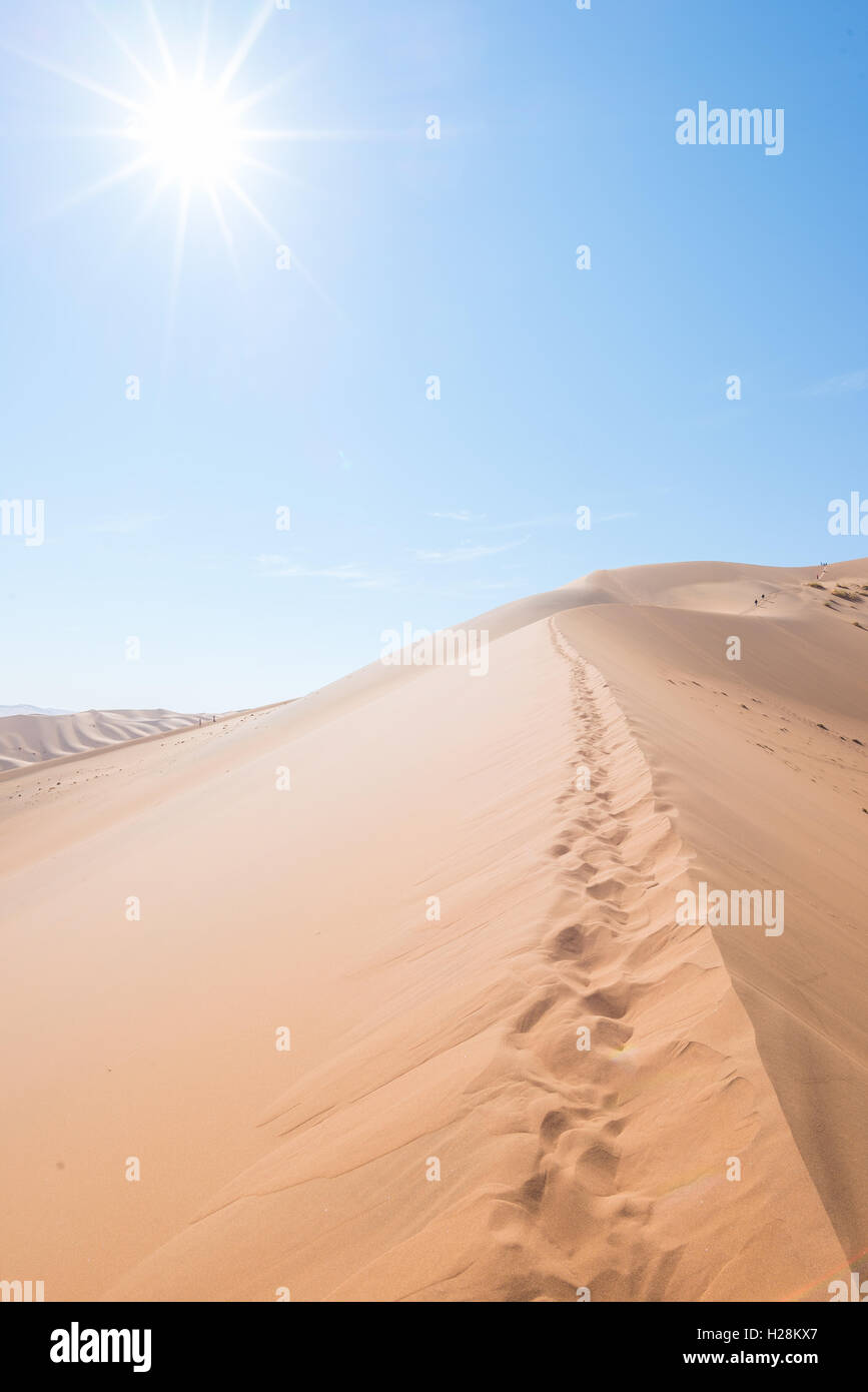 cenic ridges of sand dunes with footprints in Sossusvlei, Namib ...