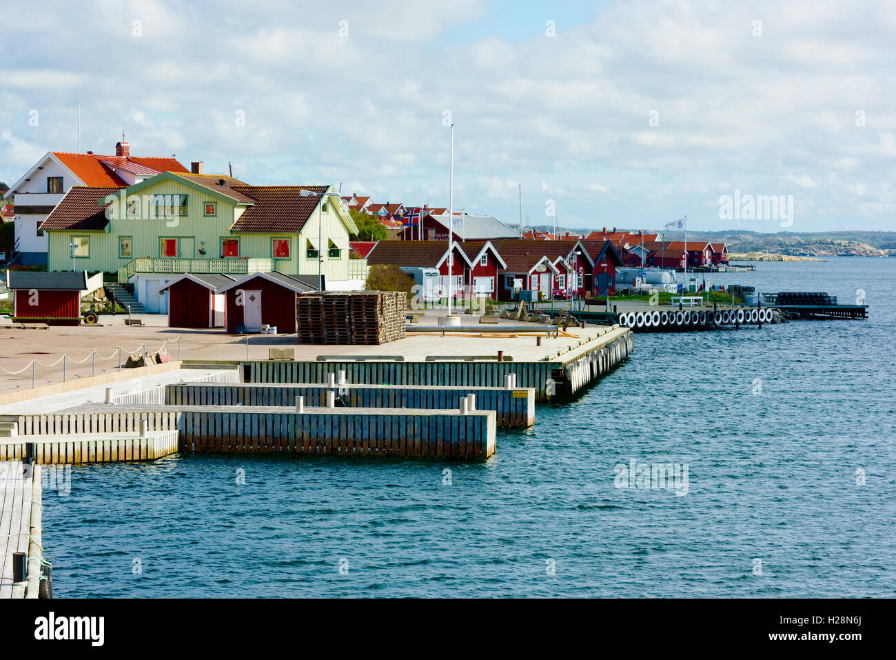 Mollosund, Sweden - September 9, 2016: Environmental documentary of the coastal city as seen from the lighthouse looking to the Stock Photo
