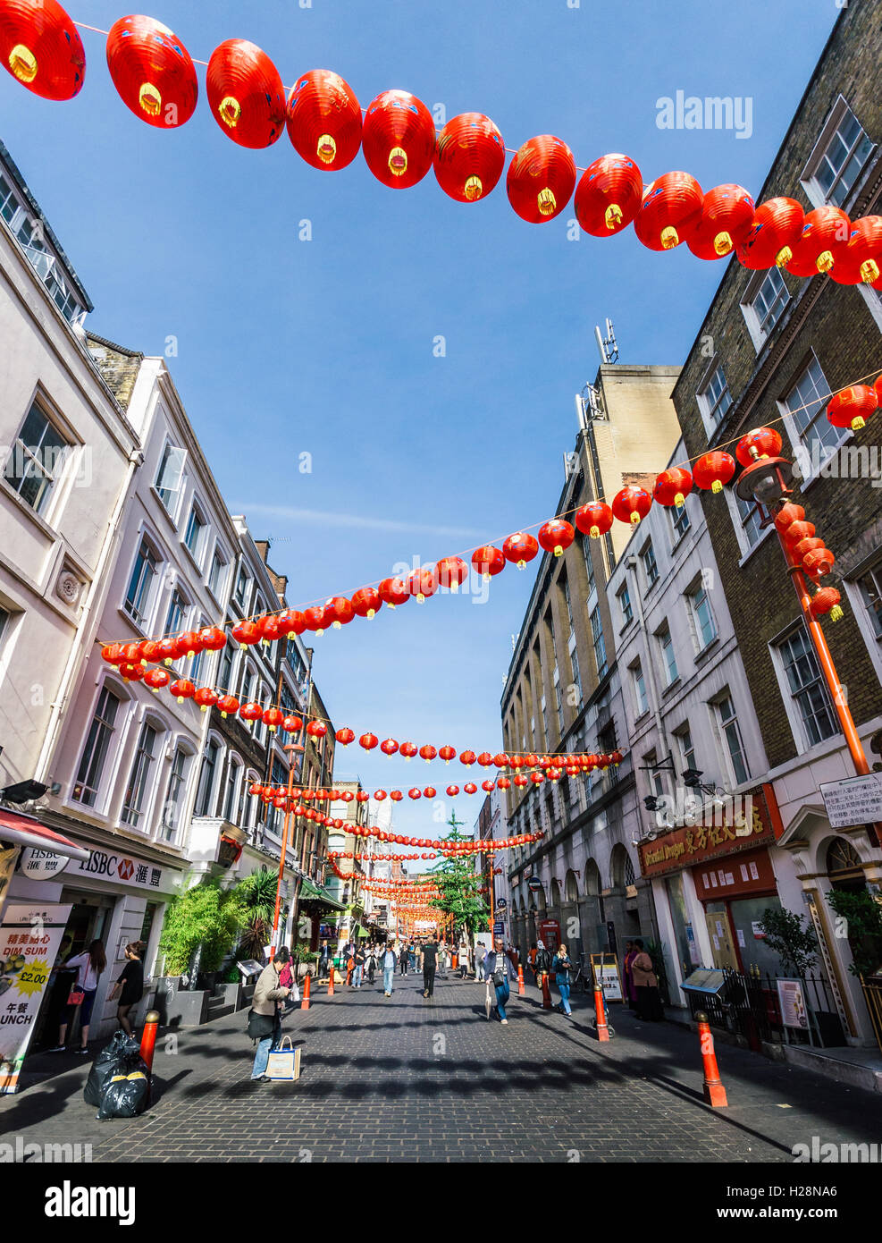 China Town is decorated by Chinese lanterns during Chinese New Year in London Stock Photo