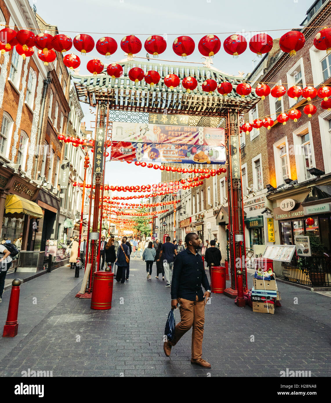 China Town is decorated by Chinese lanterns during Chinese New Year in London Stock Photo