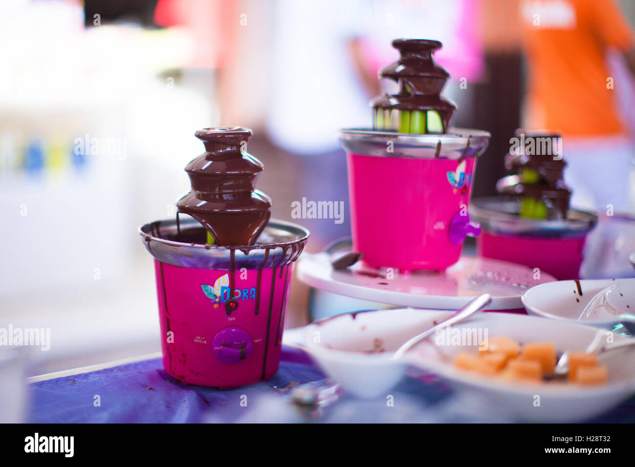 Chocolate fondue for kids Stock Photo Alamy