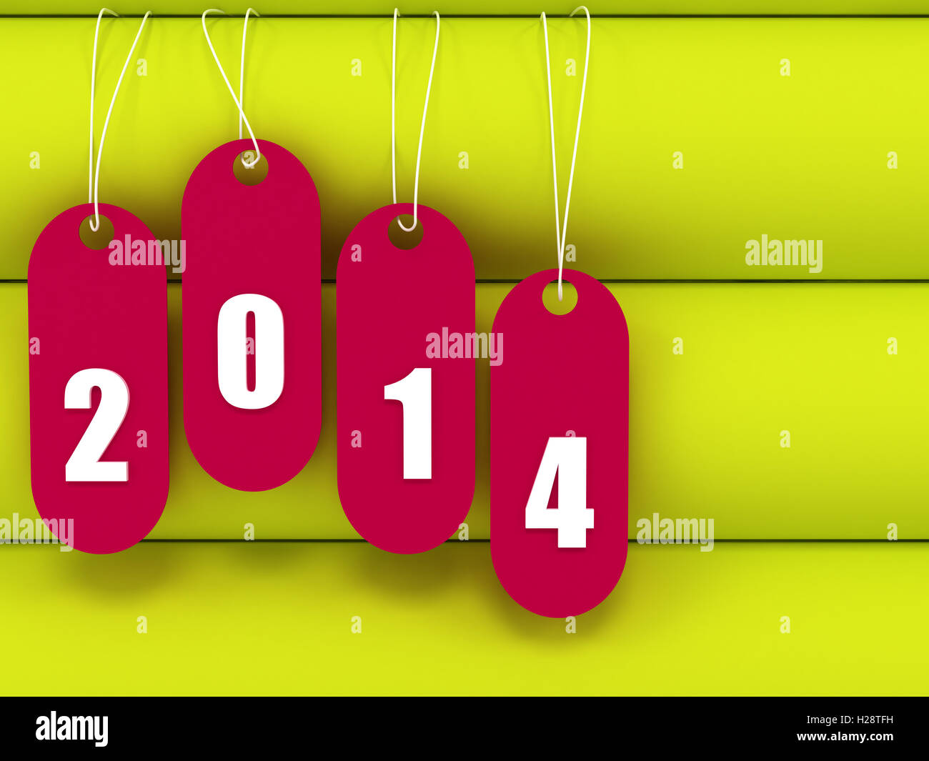 3d yellow book with tag hanging with 2014 written text Stock Photo - Alamy