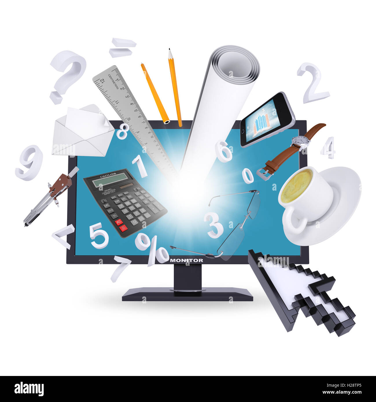 Monitor and office supplies Stock Photo Alamy