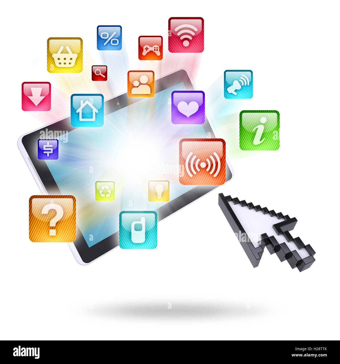 Social media icons tablet display Cut Out Stock Images & Pictures - Alamy