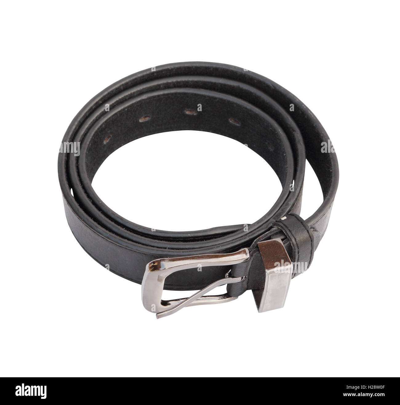 black leather belt isolated on white background Stock Photo - Alamy