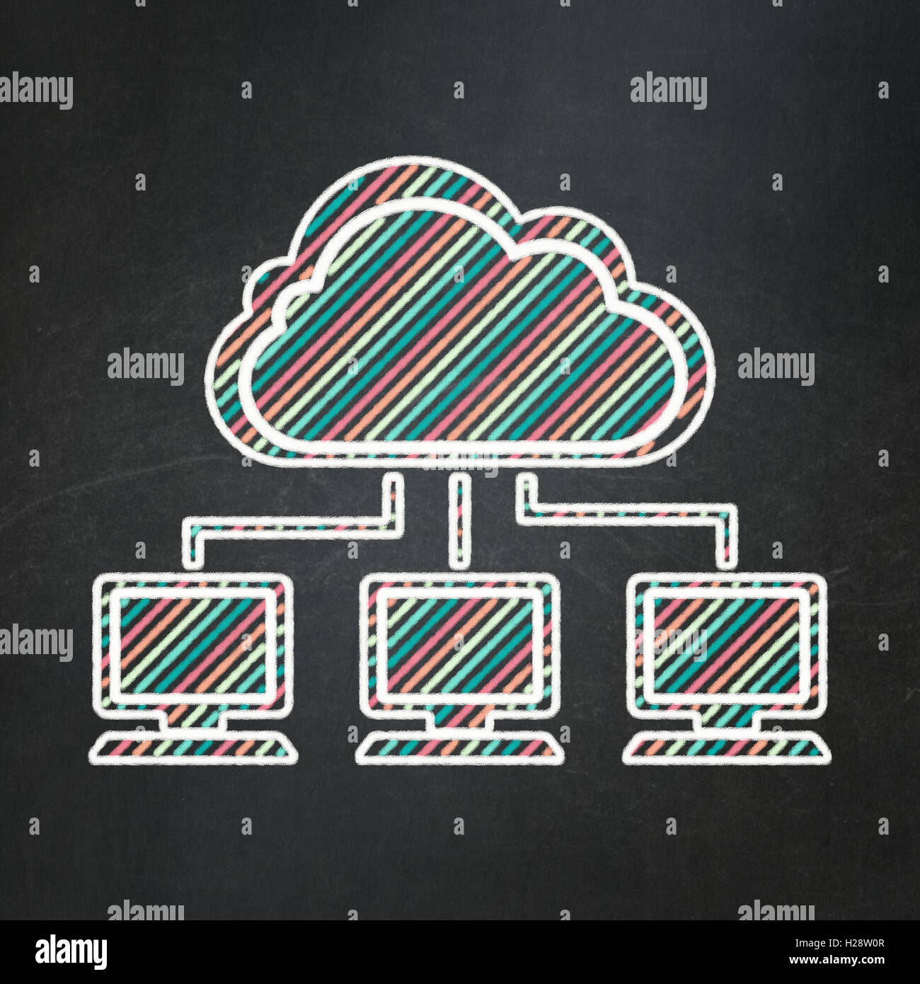 Cloud technology concept: Cloud Network on chalkboard background Stock ...