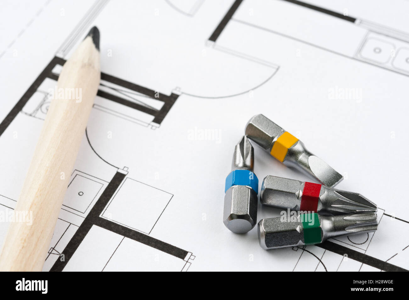Construction Plan Tools Stock Photo Alamy