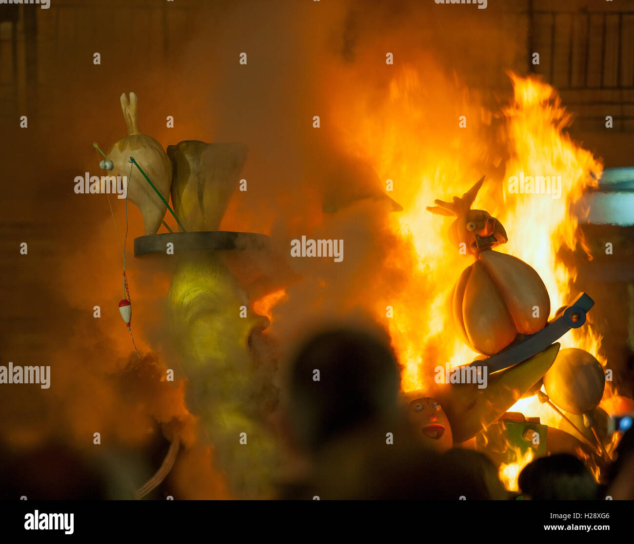Crema in Fallas Valencia March 19 night all figures are burn Stock ...