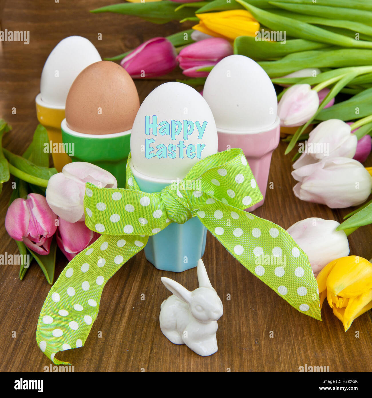 Colorful tulips and easter eggs Stock Photo - Alamy